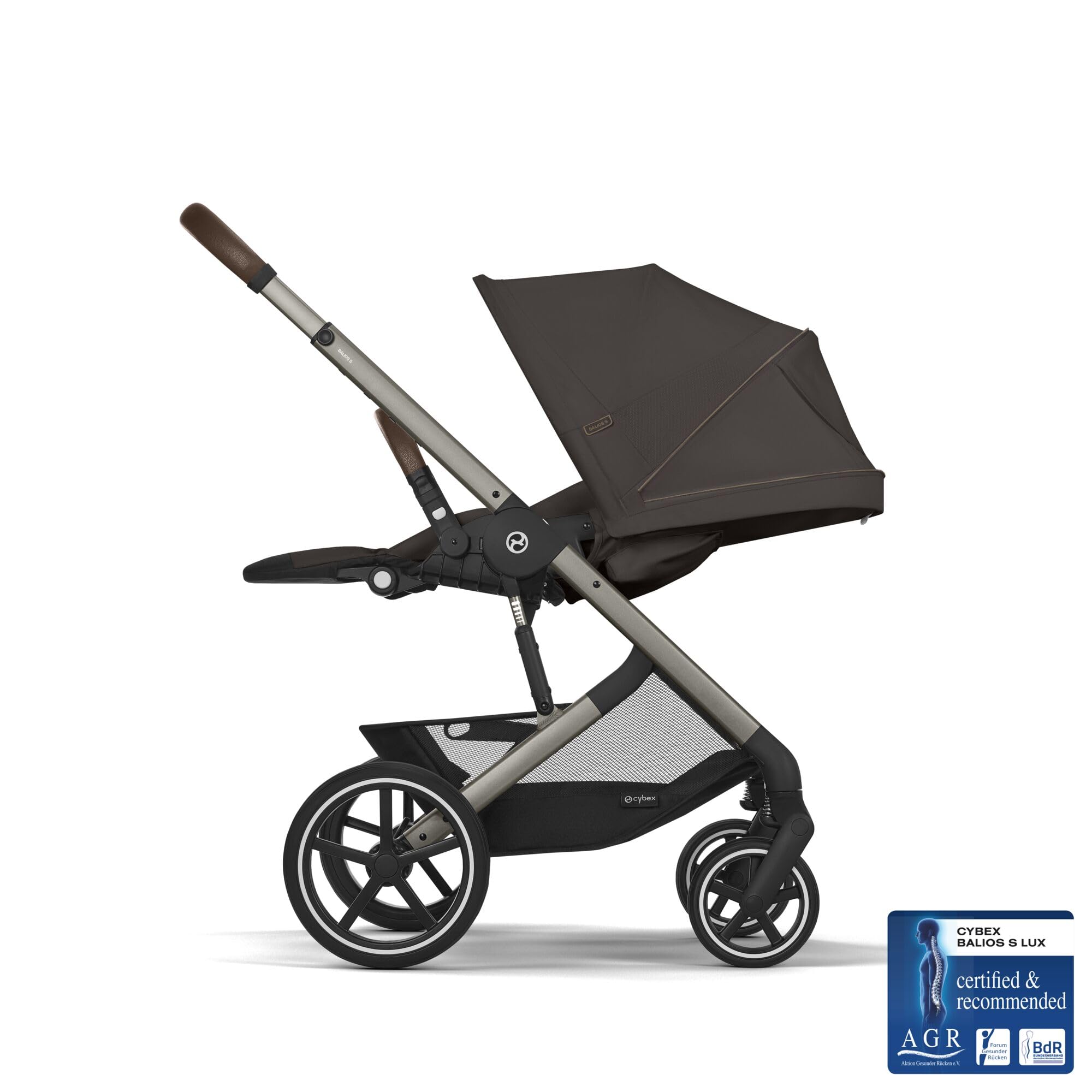 CYBEX Gold Balios S Lux Passeggino, Posizione Reclinabile Ergonomica, Sistema di Cintura con Una Sola Mano, Dalla Nascita Fino a 22 Kg (Circa 4 Anni), Chocolate Brown