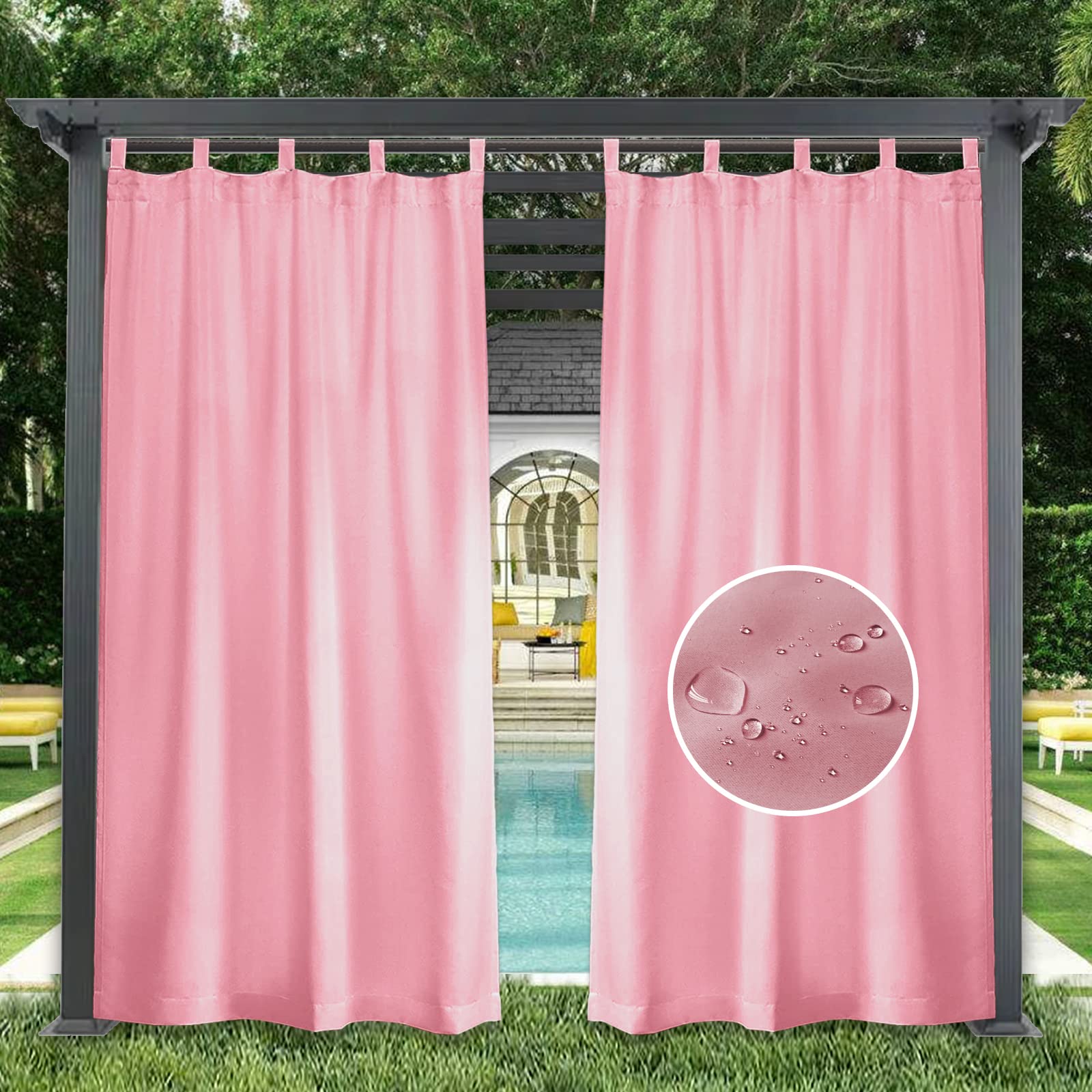 GZQIAWY 1 Panel Outdoor Curtains Waterproof Indoor Blackout Privacy Curtain for Patio Pool Hut Pavilion Gazebo Pergola,110 in x 45 in (W x L),Pink — image 1