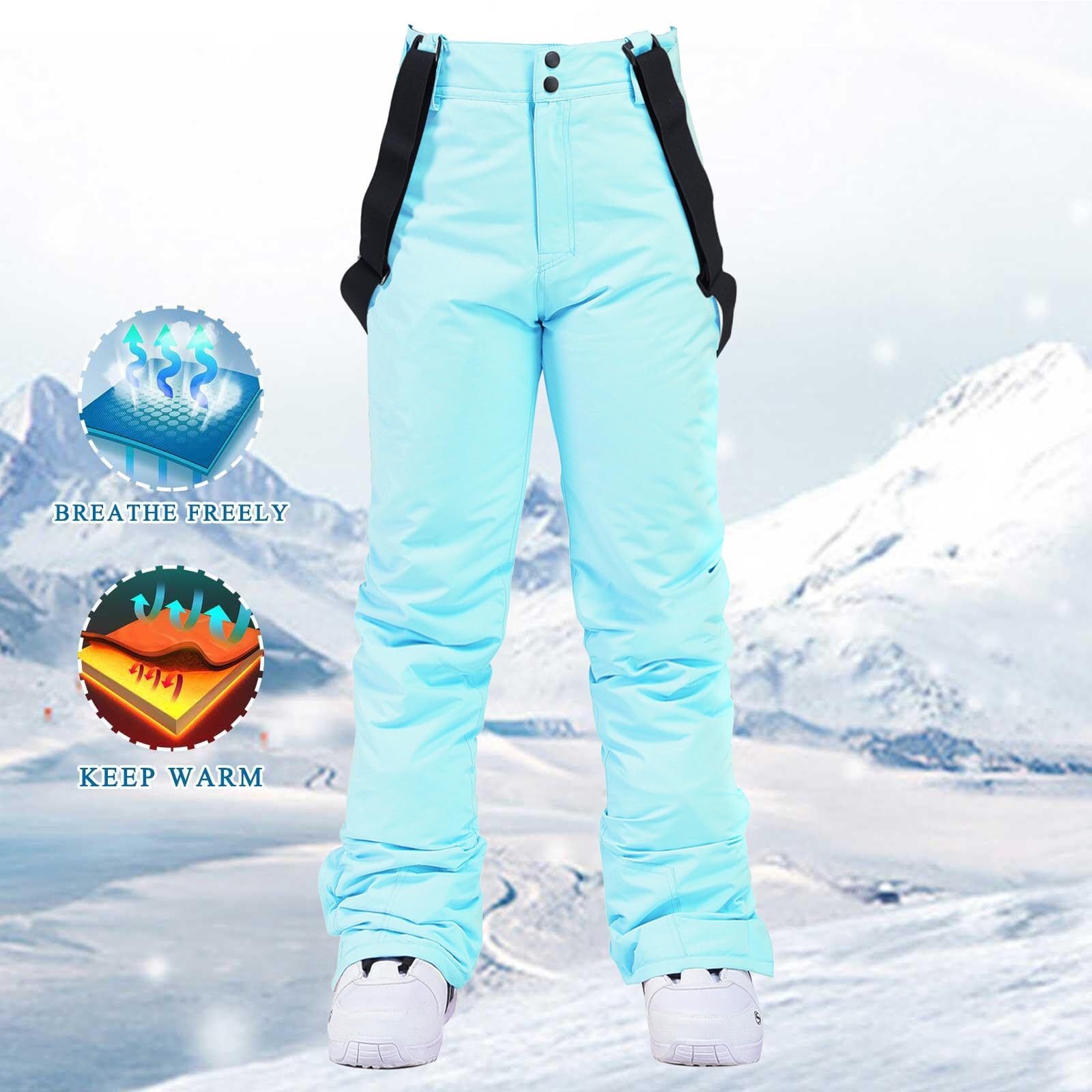 Pantalones de esquí impermeables para mujer, con tirantes ajustables, mono resistente al viento, pantalones de nieve para mujer, pantalones de softshell, pantalones de esquí cálidos para