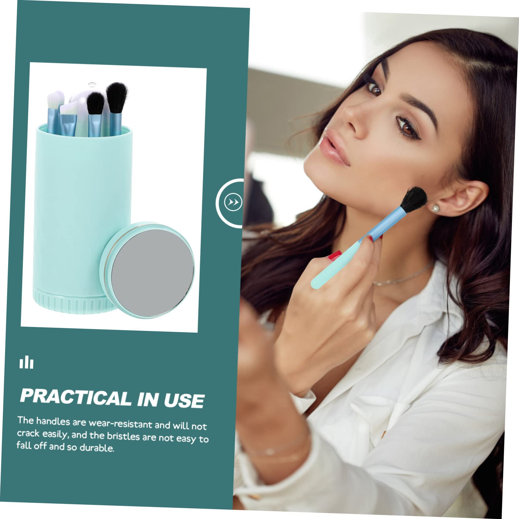 Healeved 5sätze Professionelle Makeup Pinsel Mit Blush-puder Tragbare Kosmetik Bürsten Für Makeup Kit Mit Spiegel Wasserblau Praktische Beauty Werkzeuge Für Reisen