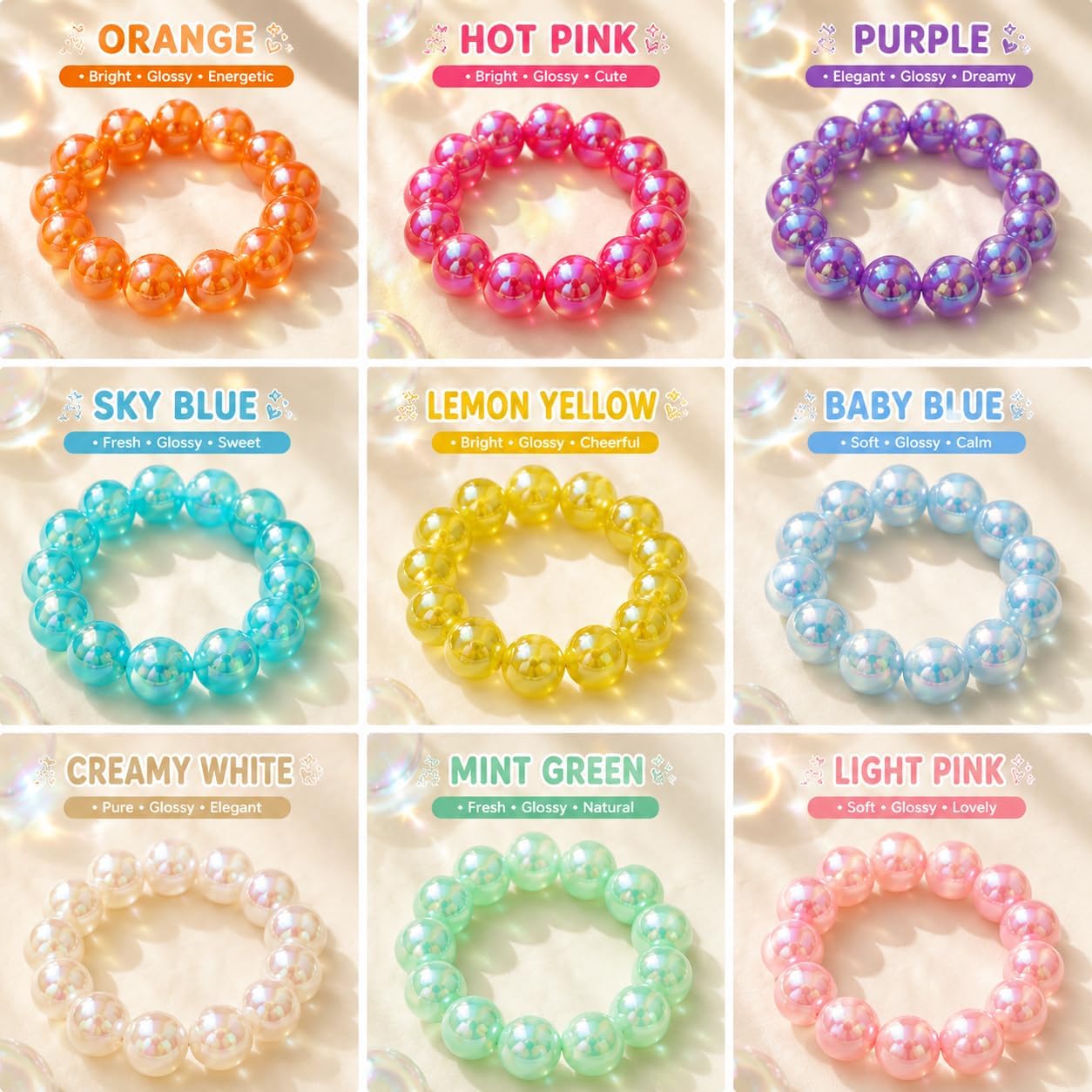Colorful Iridescent Resin Beaded Bracelet for Women, 21mm Chunky Bubble Ball Stretch Bangle, Dopamine Inspired Laser Gloss Round Bead Wrist Jewelry, Candy Color Elastic Statement Hand Chain for Party Vacation Daily Gift(Hotpink)