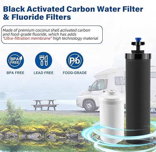 Vista 16 de Sistema de filtro de agua alimentado por gravedad de acero inoxidable de 2.25 galones con filtro de carbón activado negro y filtros de fluoruro