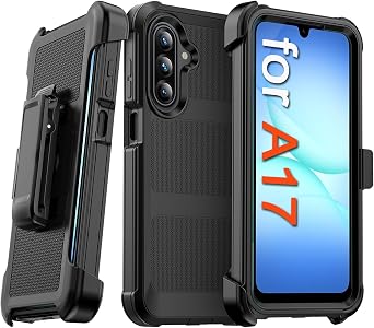 for Samsung Galaxy A17 5G Phone Case with Belt Clip Holster & Kickstand, Heavy Duty Shockproof Drop Protection Military Grade Full Body Rugged Phone Cover Case - Black