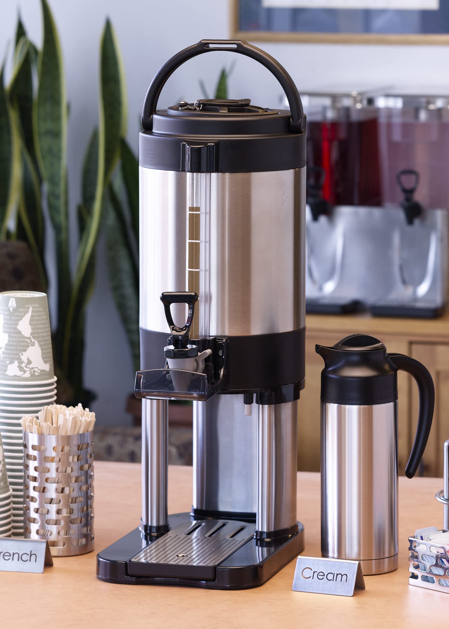 Service Ideas GIUSL15G Slim Thermal Container, Large Capacity Coffee Dispenser, 1.5 Gallons, Brushed Stainless/Black