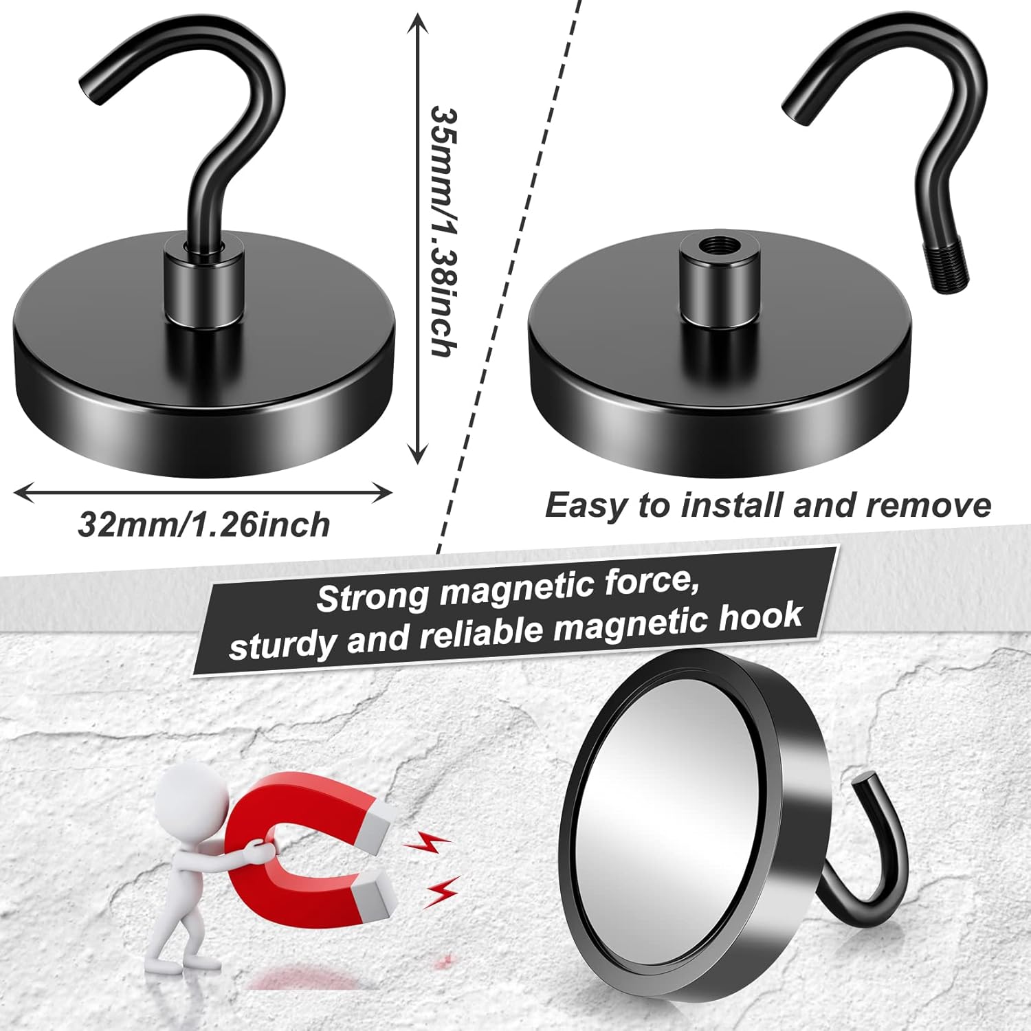 FINDMAG 10 Pack Black Magnetic Hooks, 25lbs Neodymium Magnet Hooks for Hanging, Strong Magnetic Hooks Magnet with Hooks for Home, Kitchen, Office, Warehouse, School : Industrial & Scientific