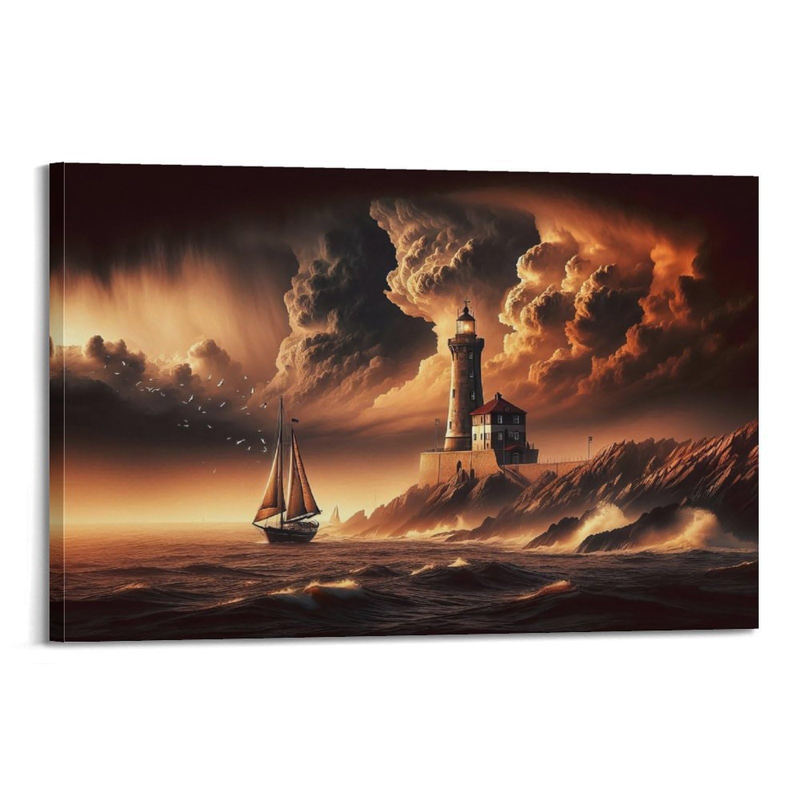 CXHJCA Lighthouse Poster Tempest's Stand Poster Decorative Painting Canvas Wall Posters And Art Picture Print Modern Family Bedroom Decor Posters 24x36inch(60x90cm)