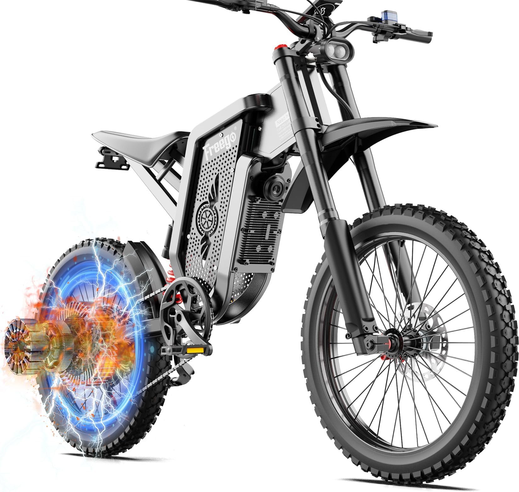 Electric Motorcycle for Adults, Electric Dirt Bike for Teens 6000W(Peak) Motor 1800Wh Battery, 7 Speed, Max Speed 50MPH 19x2'' Tire Electric Mountain Bike Full Suspension Hydraulic Brake