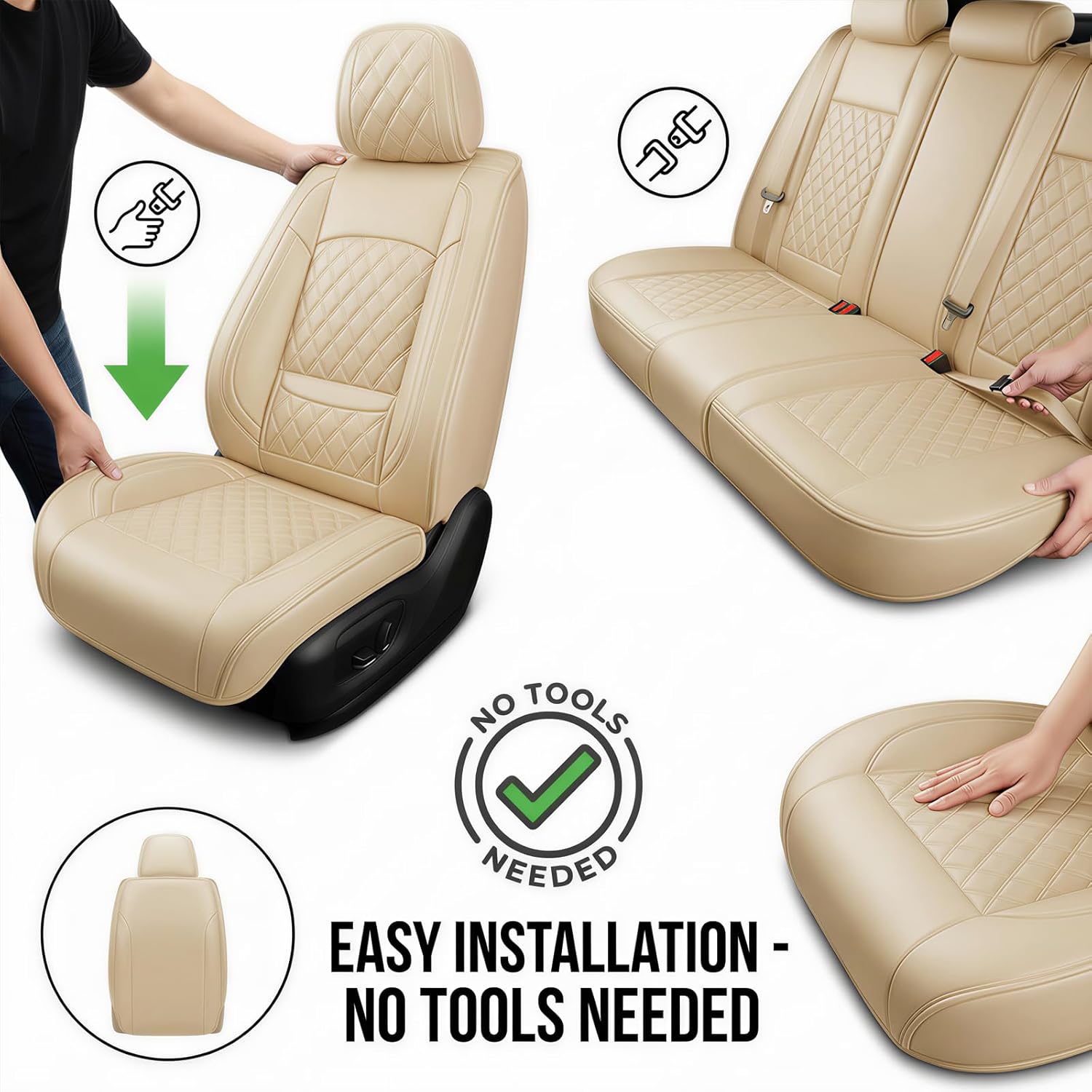 Fit for CX-90 Car Seat Covers Compatible with Mazda CX90 2024-2026 - Waterproof Breathable Leather Automotive Seat Cushions Protector,Airbag Compatible,Only 2 Front Car Seat Covers(Beige)