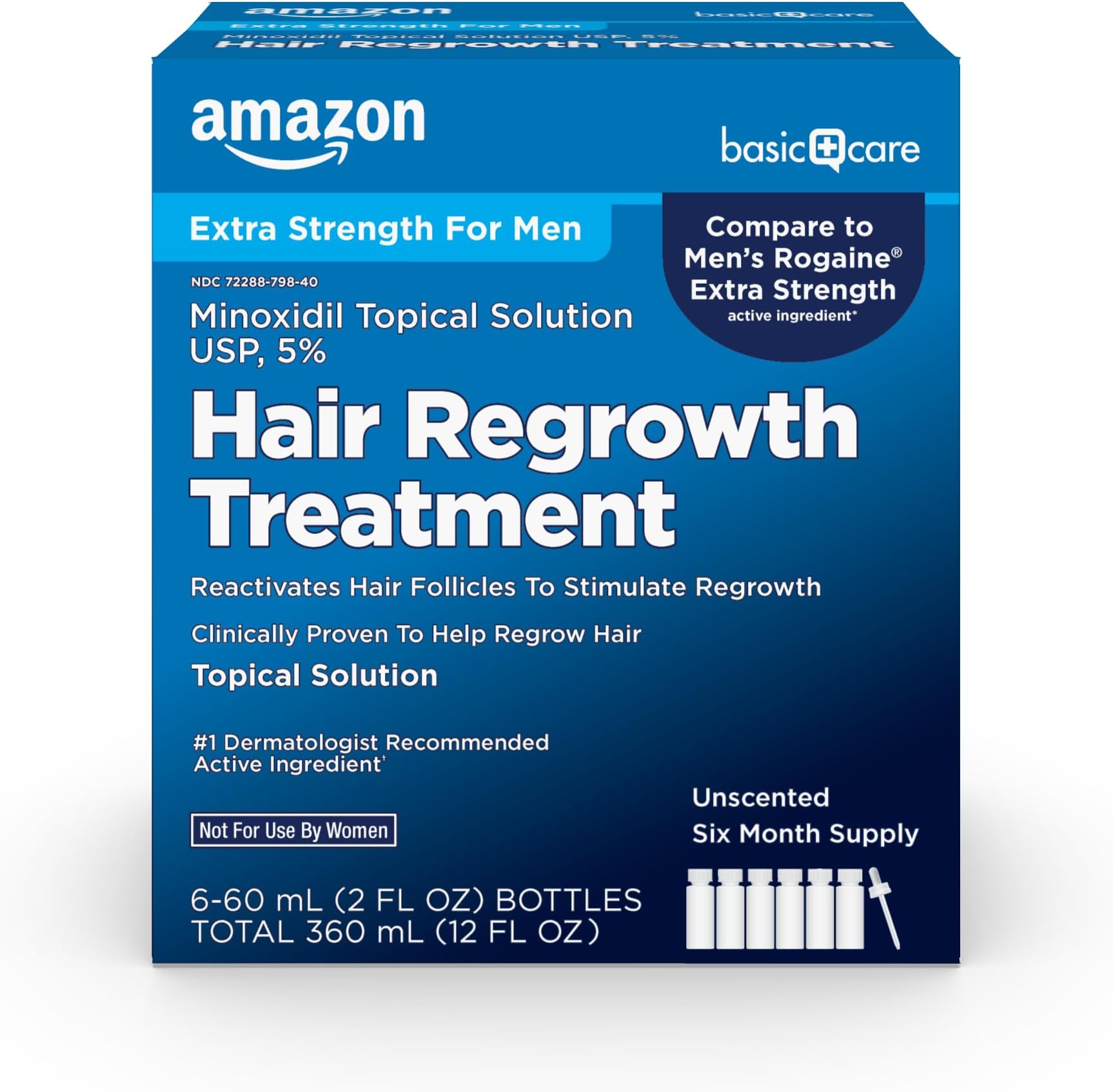 Minoxidil Topical Solution USP, 5 Percent, Hair Regrowth Treatment for Men, Extra Strength, 12 Fluid Ounces