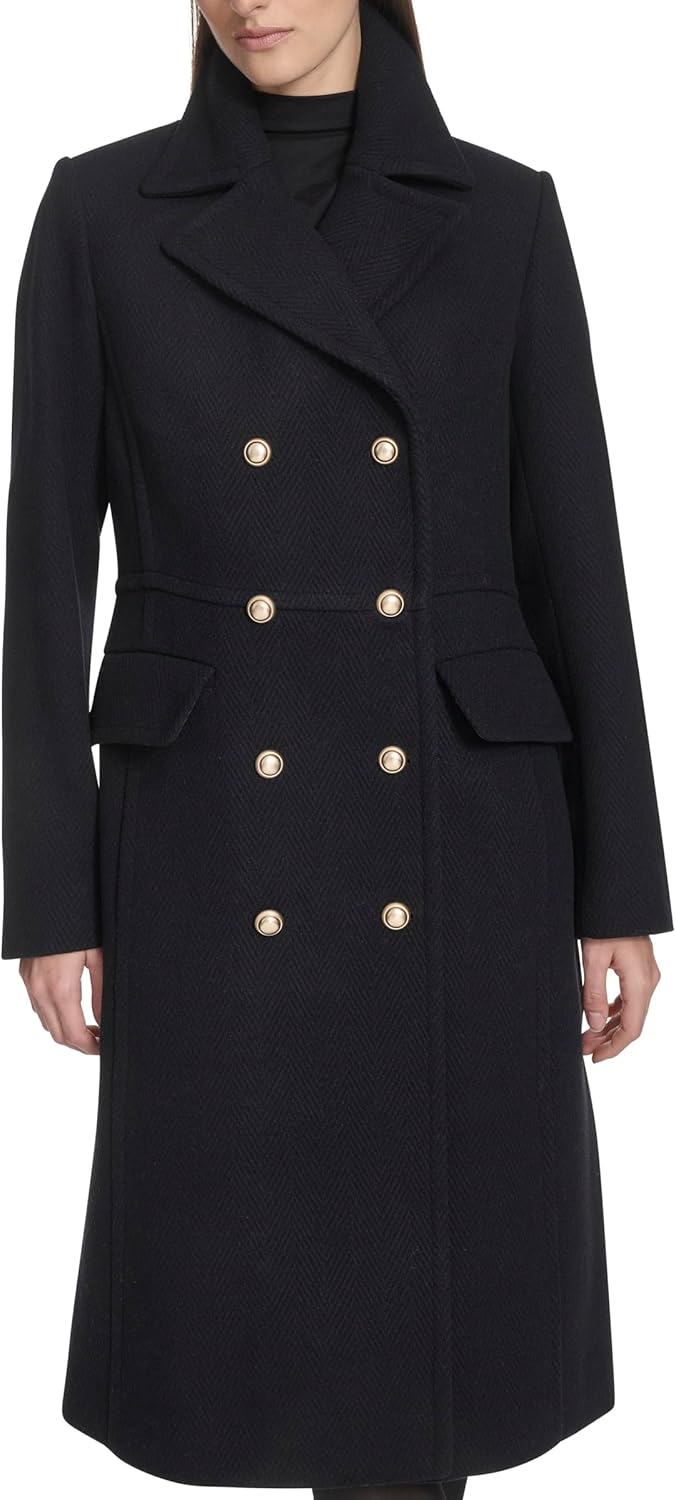 Kenneth Cole Women's Chevron Textured Twill Wool With Notched Lapels & Fashion Military Style Hardware - Image 2