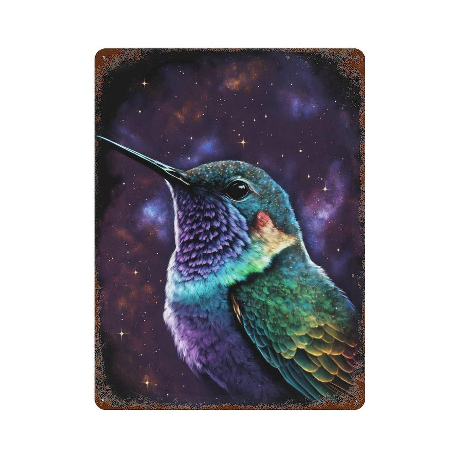 Galactic Hummingbird Art Print -2 Decorative Tin Sign 15.7"x11.8", Shabby Chic Decor for Garage, Pub Or Kitchen
