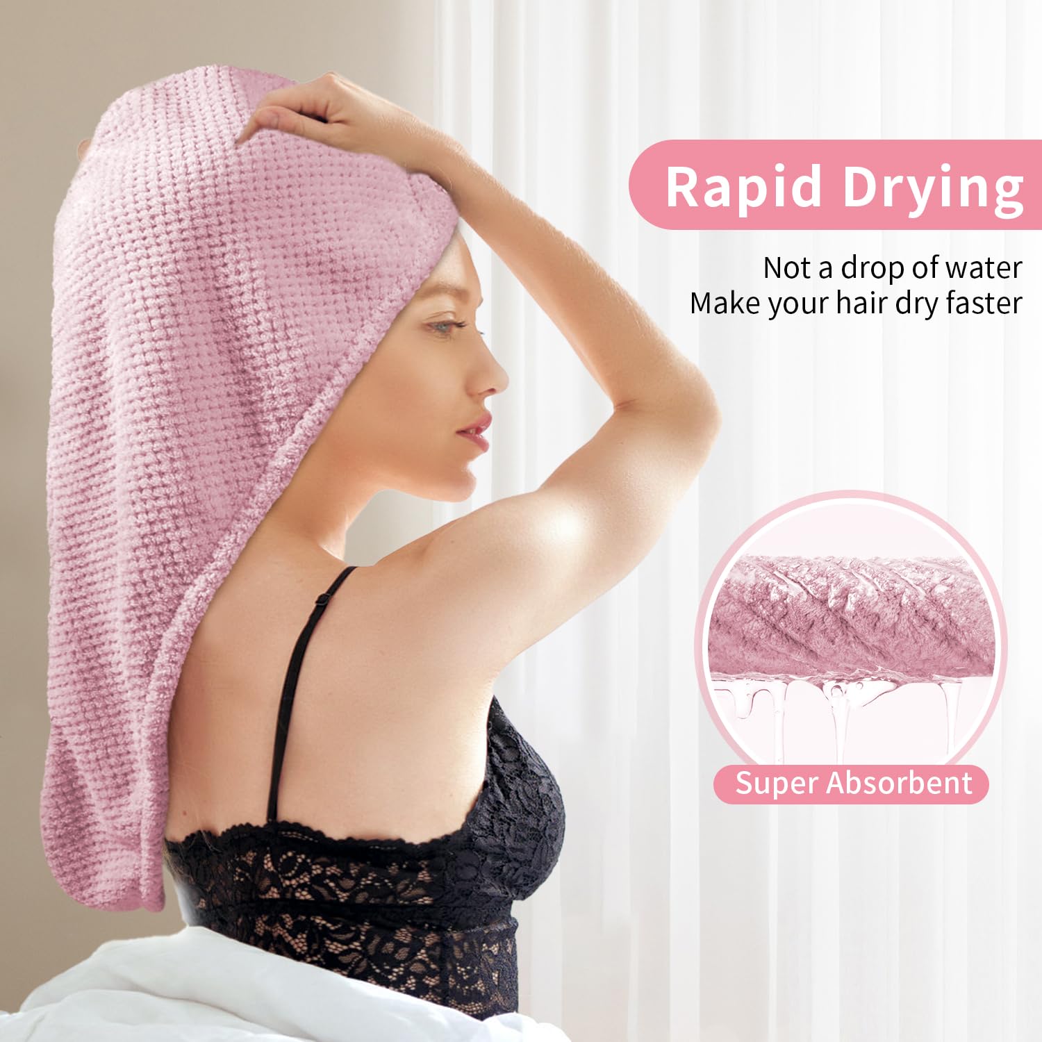 my novel things Paquete de 3 toallas de pelo para mujer, toalla de microfibra para el cabello, toalla de pelo súper absorbente, toallas de cabello de secado rápido con botón para cabello rizado,