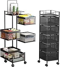 6 Tier Storage Rack Kitchen Rotating Vegetable Serving Trolley Cart Shelf | Kitchen Rotating Vegetable Rack | Fruit Storage Basket with Wheels | Square Vegetable Storage Trolley