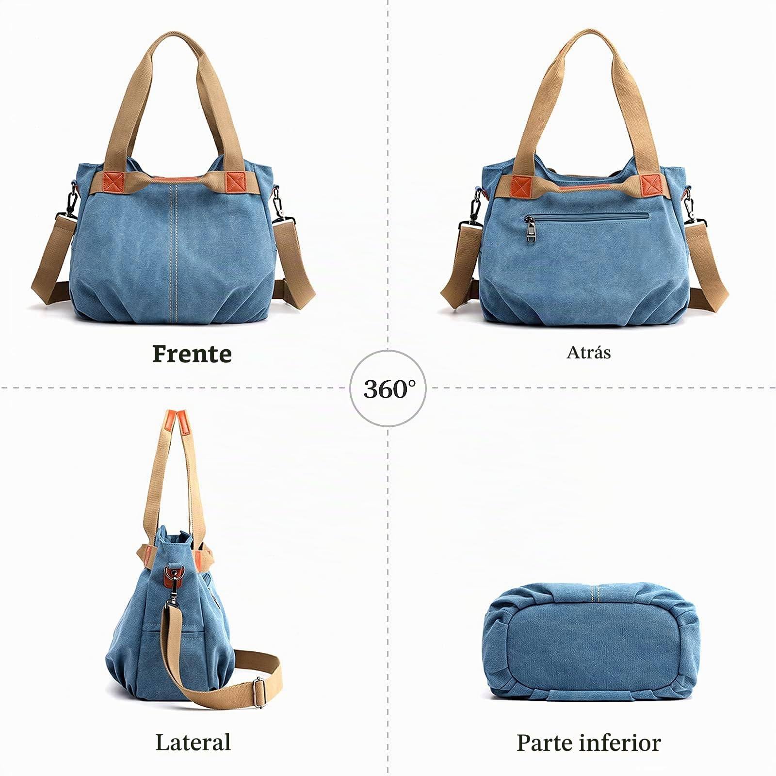 FANDARE Lona Bolsos Mano Mujer Bandolera Bolso Hombro Cruzado Vintage para Señora Viaje Trabajo Escuela Compras Crossbody Bag