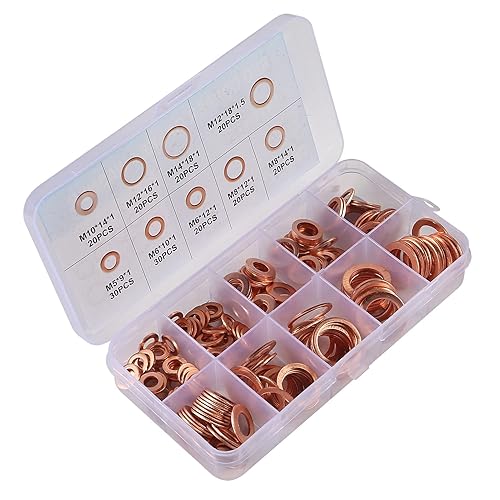 Miniatura 5 de DIANN Juego de 200 juntas de cobre plano surtido 9 tamaños M5-M14 juntas de cobre anillo plano Kit de sello de anillo plano
