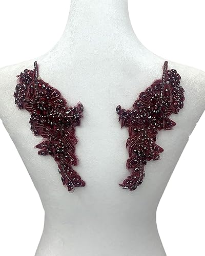 Miniatura 8 de 1 par de apliques hechos a mano con diamantes de imitación de flores para ropa, parches de tela de cristal para vestido de novia, apliques de encaje