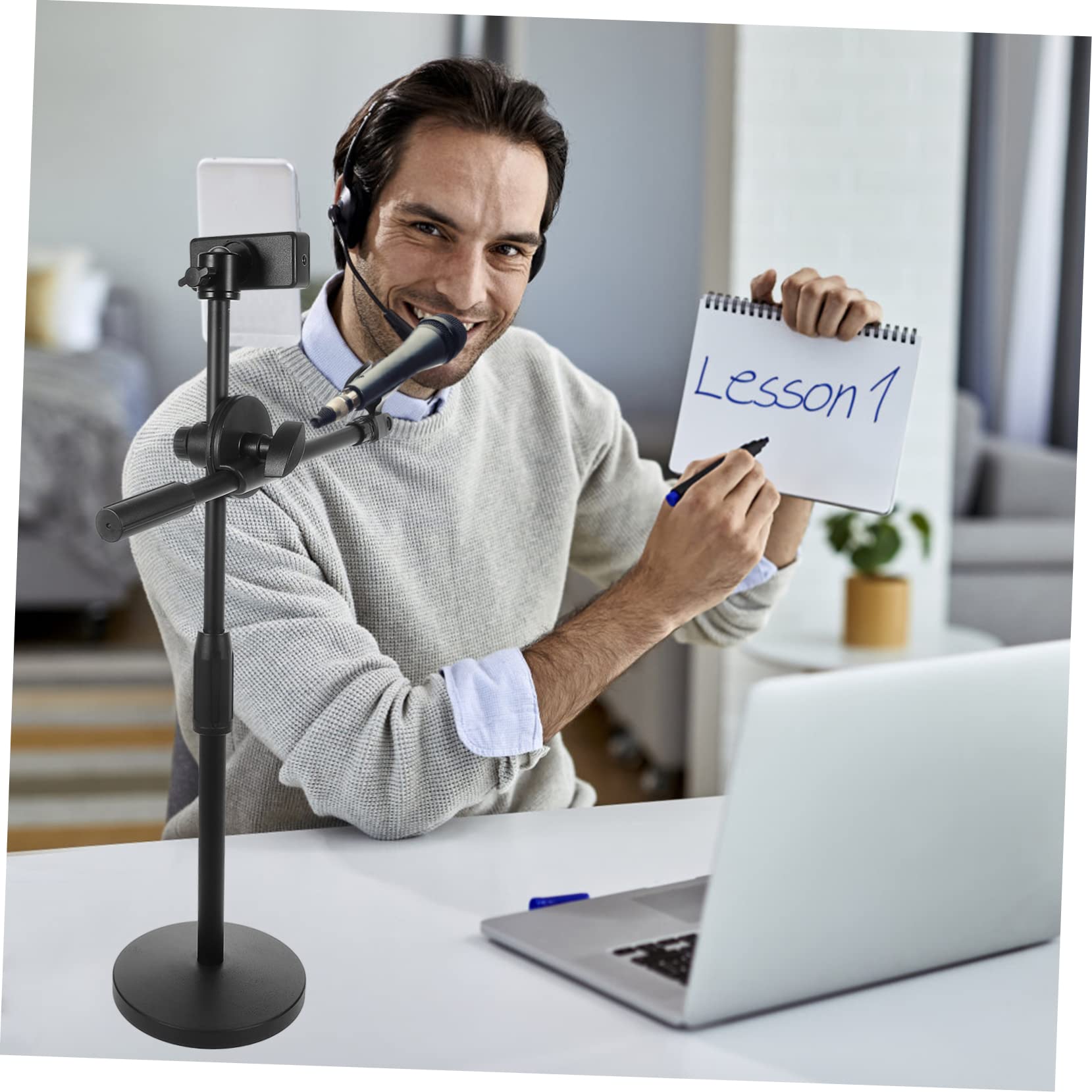 VICASKY Supporto da Tavolo per Telefono e Microfono Asta Regolabile, Staffa in Metallo Clip per Microfono, per Streaming e Registrazioni