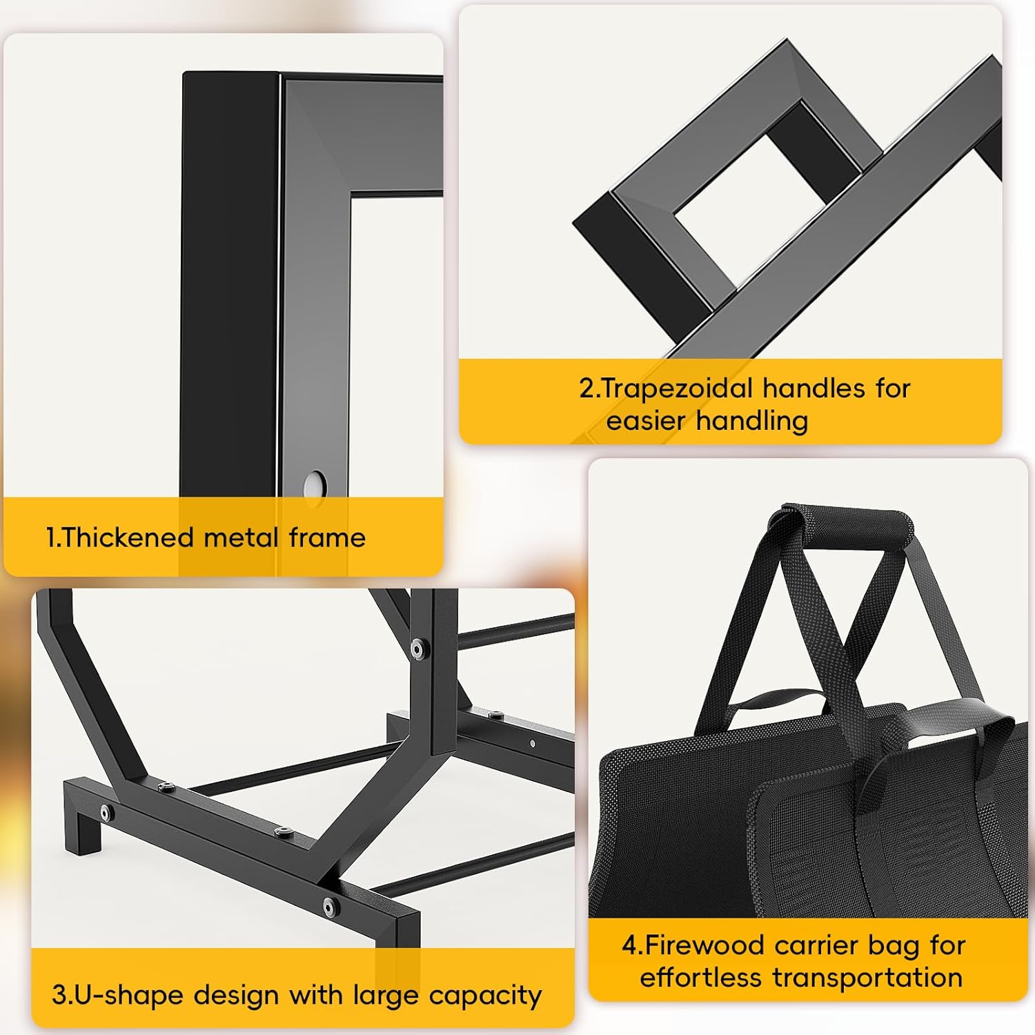 Kcysta Firewood Rack Outdoor Indoor with Firewood Carrier, Metal Wood Rack Heavy Duty Firewood Holder, Sturdy Fireplace Log Holder Fire Wood Storage Racks