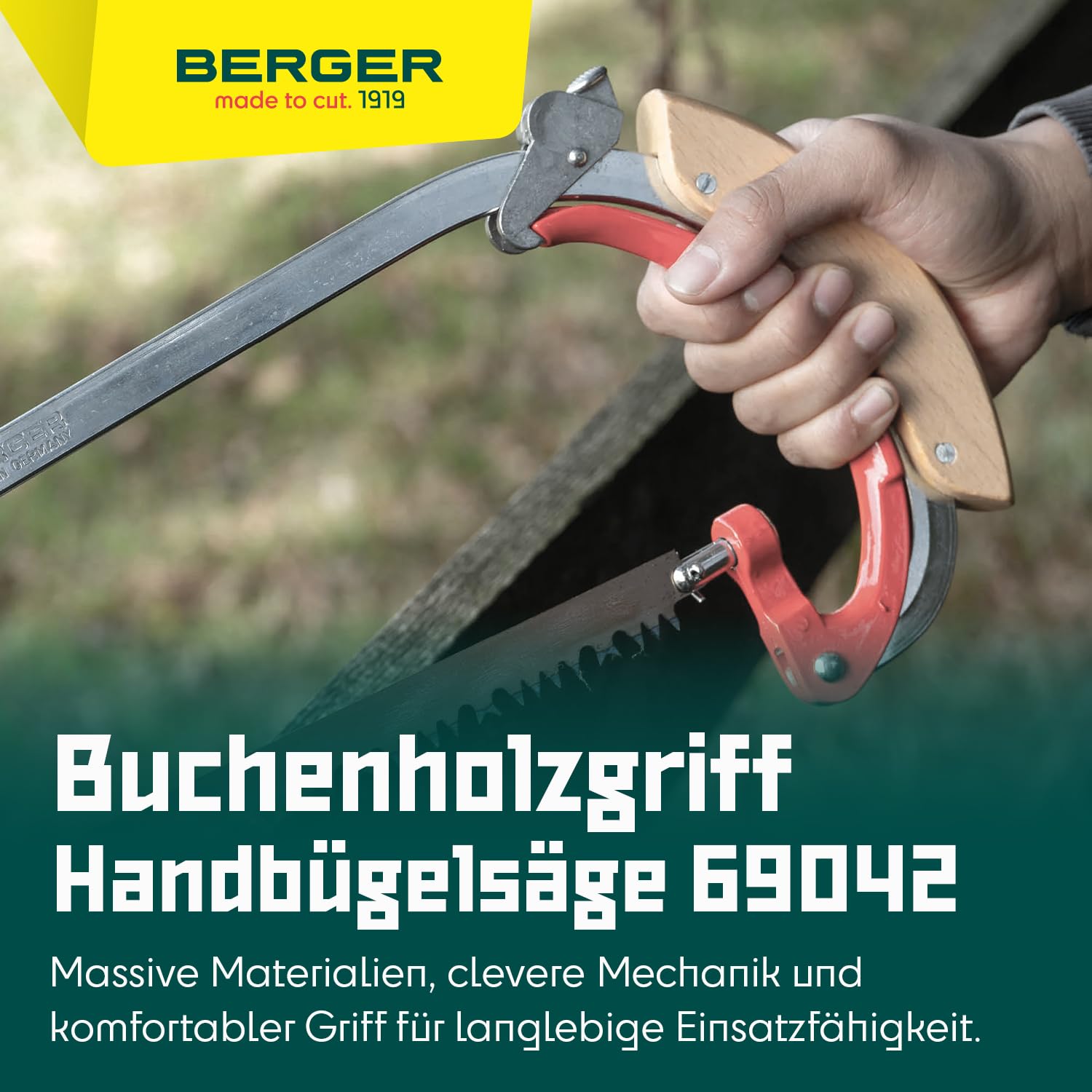 Berger I Bügelsäge 69042 mit Buchenholzgriff und stufenlos drehbarem Sägeblatt I Länge 35 cm I mit Schnellspannung I Baumsäge Handsäge I Astsäge I Made in Germany