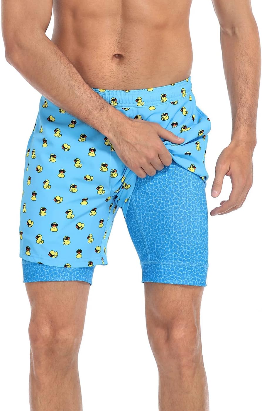 LRD Men's Swim Trunks with Compression Liner 5 Inch Inseam Quick Dry Swim Shorts