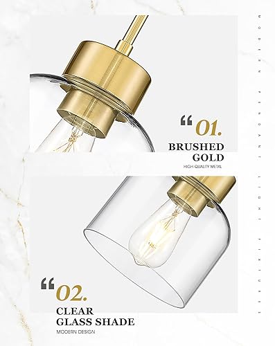 Miniatura 4 de AD-24024-1P-GD - Luces colgantes doradas para isla de cocina, 7 pulgadas con pantalla de vidrio transparente, iluminación colgante de cocina moderna