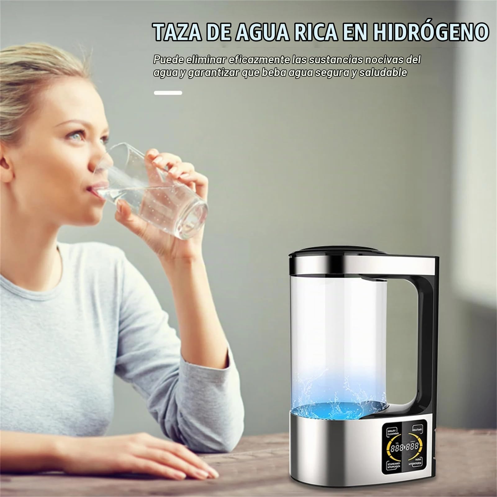 Jarra de Agua de hidrógeno de Gran Capacidad de 2 litros, generador de Agua de hidrógeno de 1500 PPB, tecnología SPE y PEM, Limpieza Inteligente y Calentamiento a Temperatura Constante