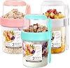 3 PCS 2-Tier Breakfast Cups, 310ml560ml Yogurt Pots with Lids and Spoon, Reusable Overnight Oats Container, Breakfast Pot To Go Muesli Fruit Salad Jars Split Oat Yogurt Cup Dishwasher Safe