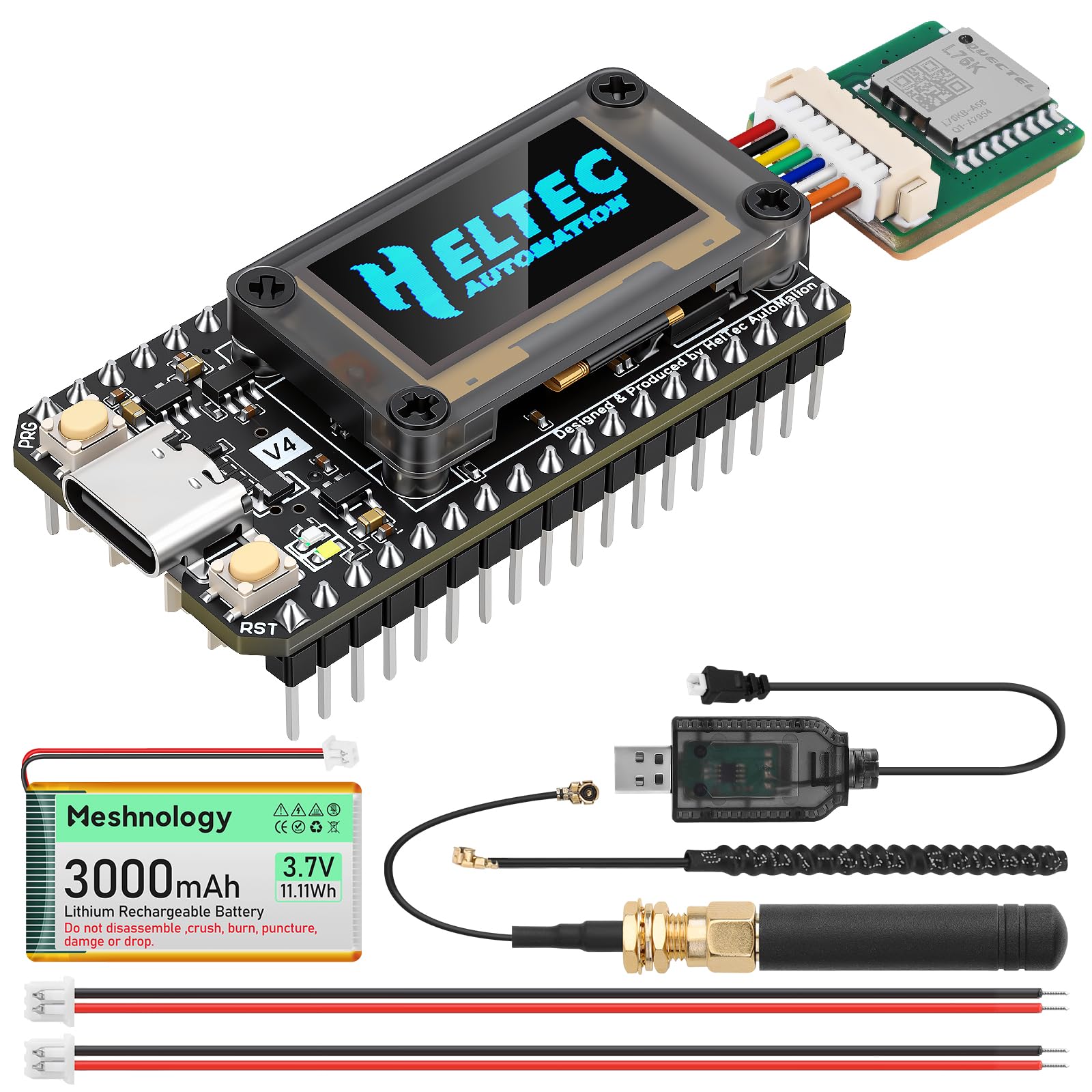 ESP32 LoRa V4 Dev Board pré-soudé + module GNSS L76 + batterie 3000 mAh, ESP32-S3 WiFi Bluetooth 2 Mo PSRAM 16 Mo Flash 863-928 MHz antennes OLED prend en charge GPS solaire pour Arduino