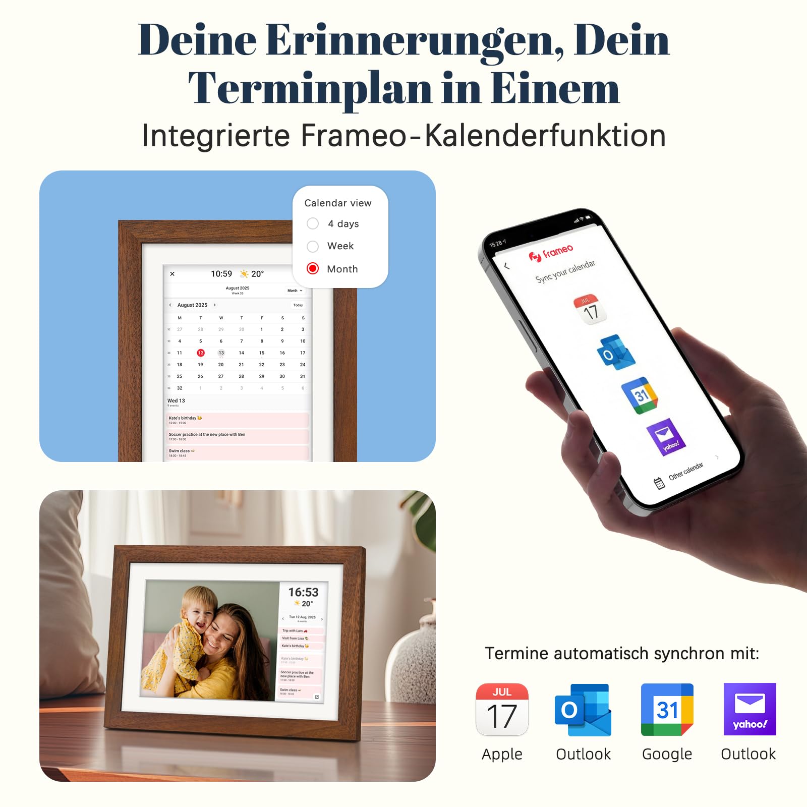 Frameo Digitaler Bilderrahmen WLAN 10.1 Zoll Walnussholz Elektronischer Bilderrahmen mit 32GB, 1280 * 800 HD IPS Touchscreen, Fotos/Videos Teilen über Frameo APP, Geschenk für Männer und Frauen