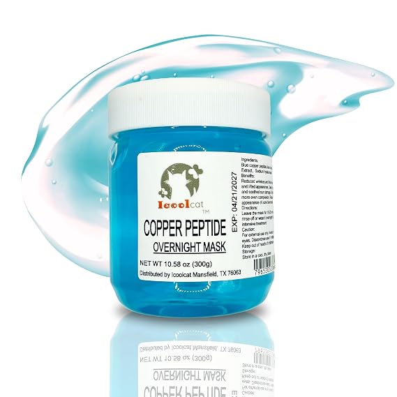 Blue Copper Peptide Repair Ice Crystal Mask - Overnight Wrinkle Reduction, Elasticity Boost, Hydration and Repair sun damage10 oz + Blue Copper Peptide Rejuvenating Serum, Hyaluronic Acid 30ml