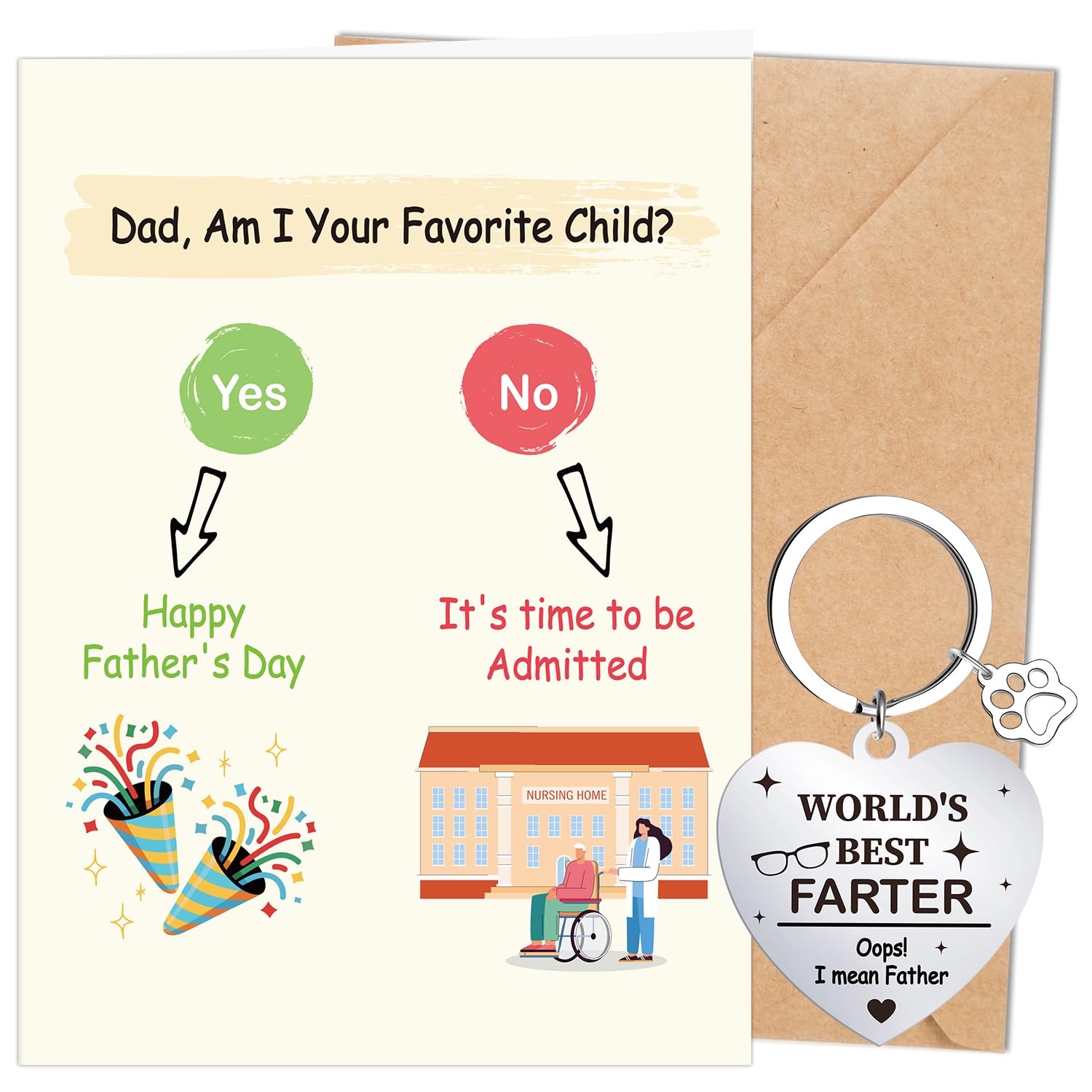 Luvart Fathers Day Card Gifts - Funny Humorous Father's Day Card for Dad Keychains Keyring, Dad Am I Your Favorite Child Gifts