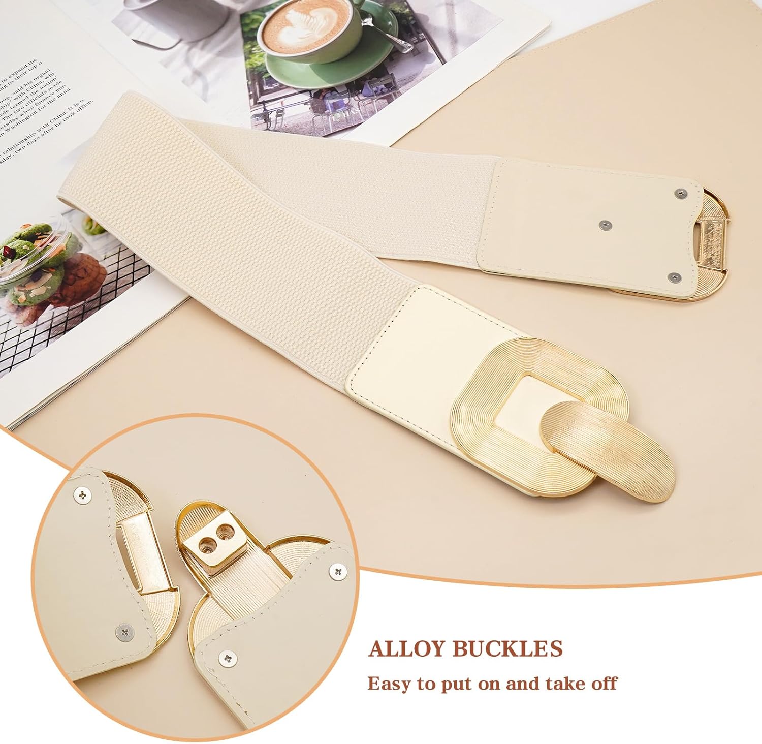 Women Wide Elastic Waist Belt for Dresses Stretchy Belts with Gold Buckle - Image 4