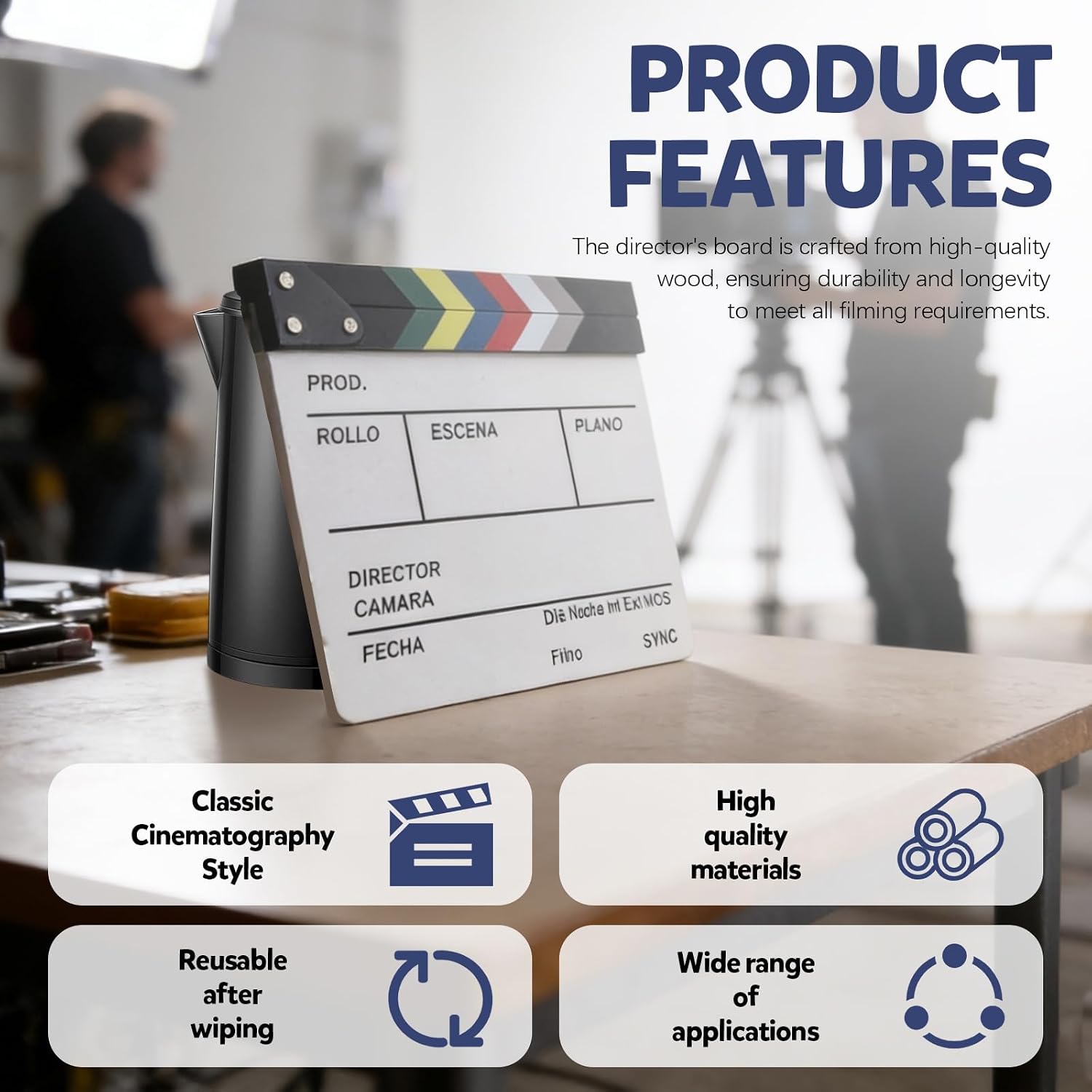 11.8" x 10.6" Movie Clapper Board, Wooden Directors Movie Clapboard, Reusable Film Slate Cut Action Scene Clapper Board for Photo Prop Studio Video TV Theater Acting Stuff image 5