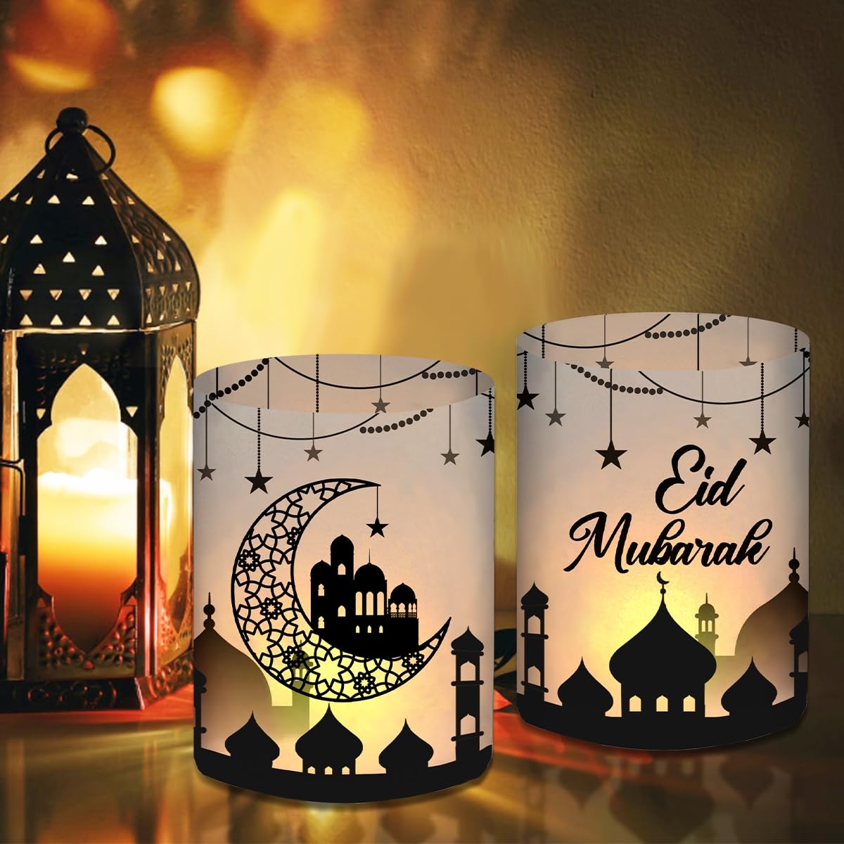 Decorazione Da Tavolo Ramadan Mubarak - Oro Con Base Nera E Lettere Acriliche 30 Cm