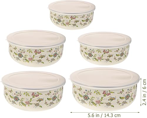 Miniatura 4 de BESTOYARD 5 unidades de esmalte esmaltado recipiente para ensalada, cuenco para servir tazón de mezcla de esmalte para hornear, cuencos de frutas