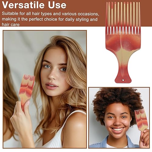 Miniatura 6 de Juego de 3 peines de horquilla de doble color para peinar el cabello, peine grueso de dientes anchos, para un levantamiento suave y trabajo de