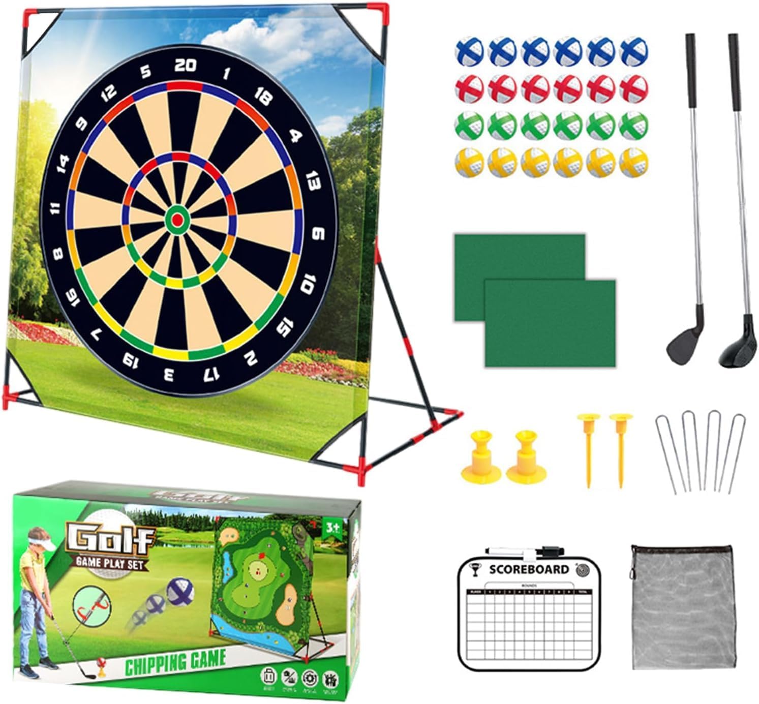 Golf Spielset für Zuhause mit Puttmatte, Klebebällen & Tragetasche – Cornhole-Spiel für Garten, Jugendliche & Erwachsene