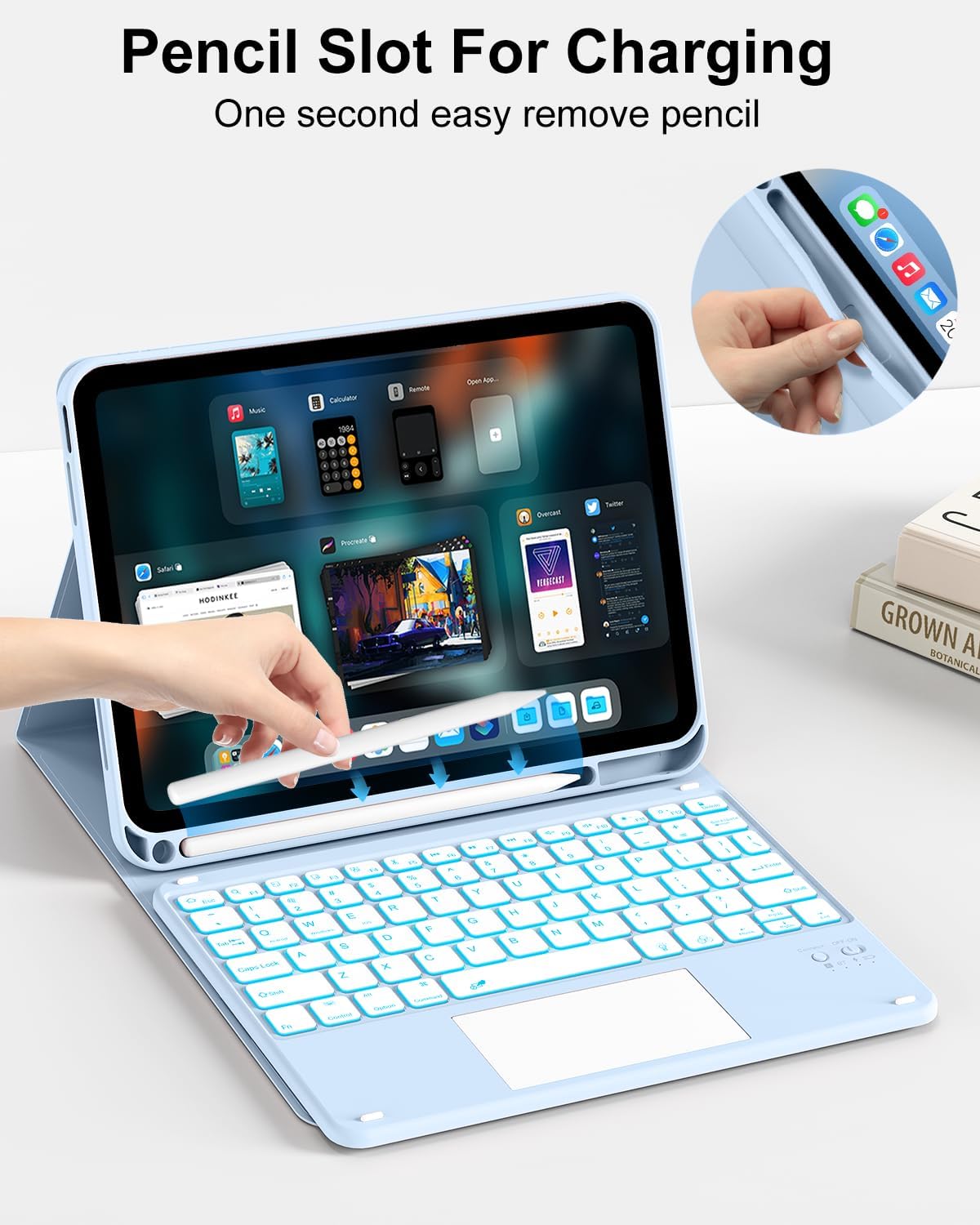 for iPad 11th 10th Generation Case with Keyboard, Folio Cover with Pencil Holder, Multi-Touch Trackpad, 7 Color Backlit, Detachable Keyboard for iPad (A16) 11th/10th Gen, Blue