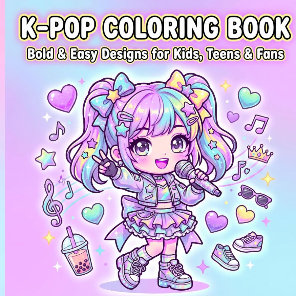 K-Pop Coloring Book: Bold & Easy Designs for Kids, Teens & Fans (K-Pop Kawaii Coloring Collection)
