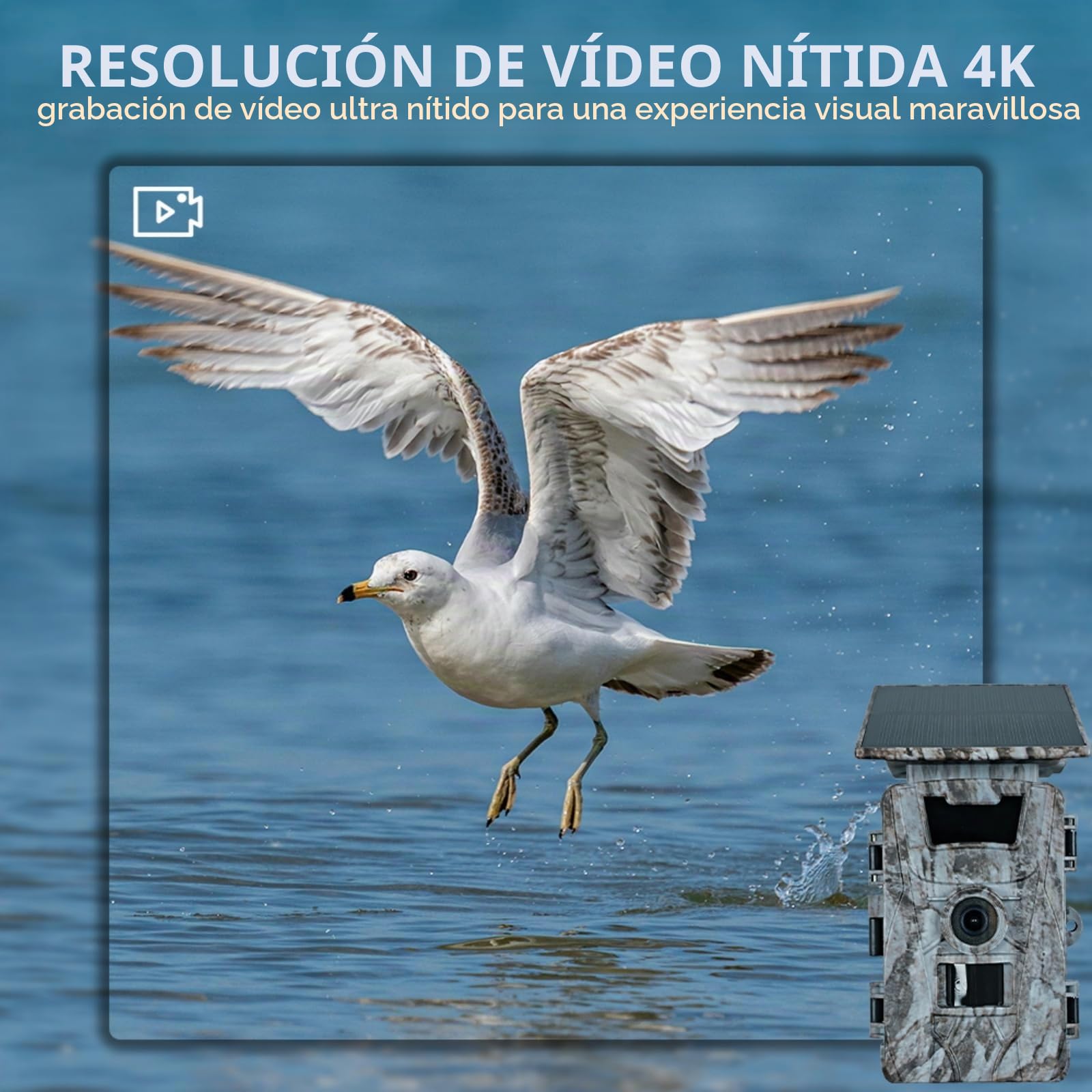 EMEBAY Cámara de Caza Solar Tarjeta SD de 64GB, 4K 60MP WiFi Cámara de Caza | Batería Recargable 5200mAh, Cámara de Fototrampeo con Visión Nocturna Infrarroja, Detección de Movimiento, IP66