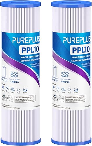 PUREPLUS Filtro de sedimento plisado para toda la casa de 5 micras de 10 x 2.5 pulgadas para agua de pozo, cartucho de repuesto para sistema
