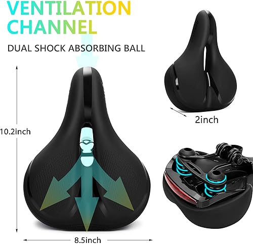 Miniatura 3 de RERUIA Large Comfortable Bike Seat Wide Saddle Shock Absorbing - Oversized Memory Foam Padded Exercise Bicycle Seat Waterproof Leather Cover -