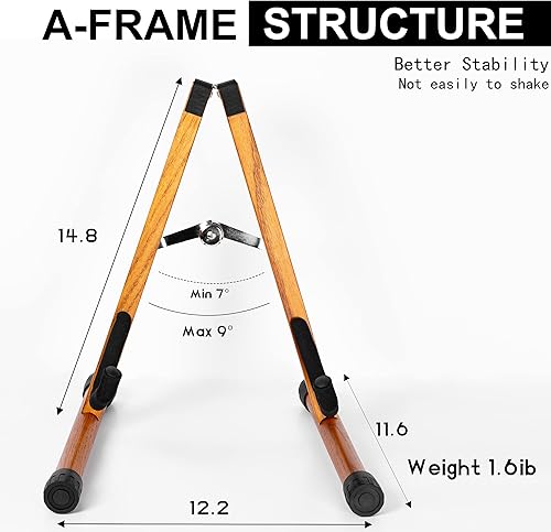 Miniatura 6 de Neciuvy Soporte de guitarra, soporte de madera para guitarra, acústico, plegable, marco A, soporte de guitarra eléctrica acústica para bajo,