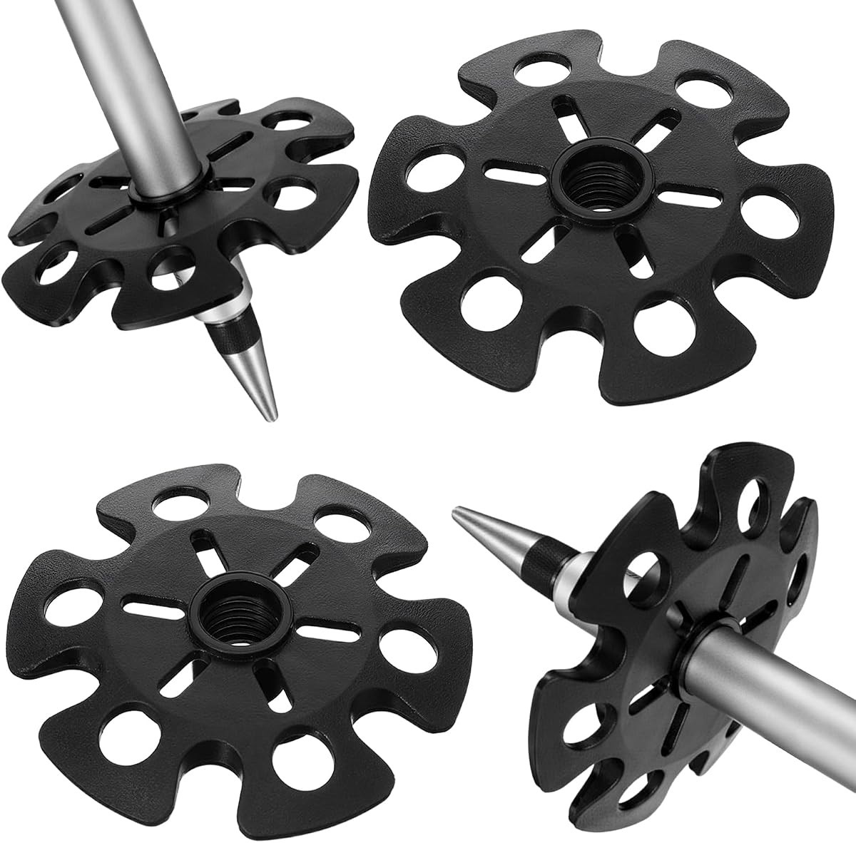 4PCS Trekking Pole Snow Baskets, Rubber Walking Stick Tips, Replacement Trekking Pole Tips, Removable Trekking-Poles Snowflake Basket for Walking Sticks, Ski Poles and Hiking Trekking-Poles (Black)