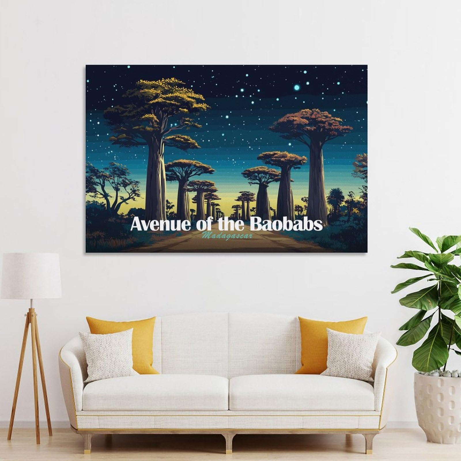 Junmoney Unframe-Style-6-1 Canvas Wall Art Avenue Of The Baobabs, Madagascar, 20X30inch(50X75cm), For Lounge, Study, Hallway Or Flat Walls, Canvas Wall Art That Fits Changing Layouts