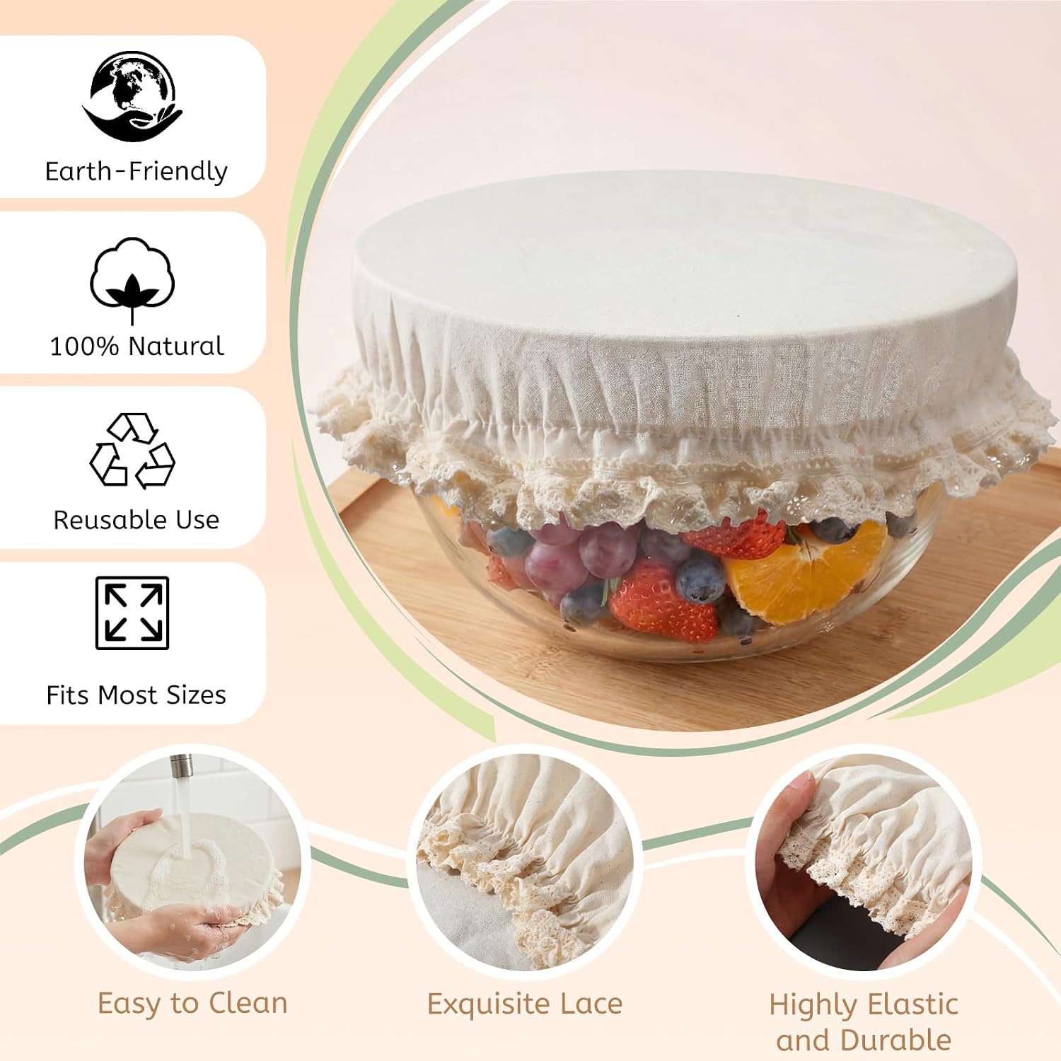 5 Pcs sourdough bowl covers with Lace Trim, 4,5,8,10,12 Inch image 3