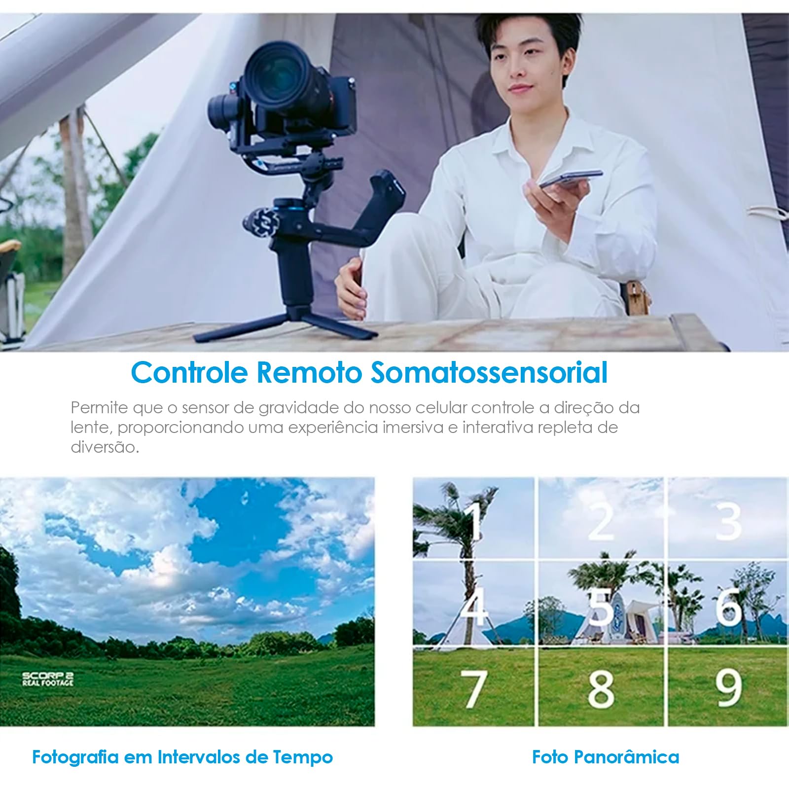 Fei~yuTech SCORP 2, Estabilizador de Cardan com 3 Eixos, Cardan Tudo em um  para Câmeras sem Espelho, Smartphones, Câmeras de Ação, Rastreador AI  Integrado | Amazon.com.br