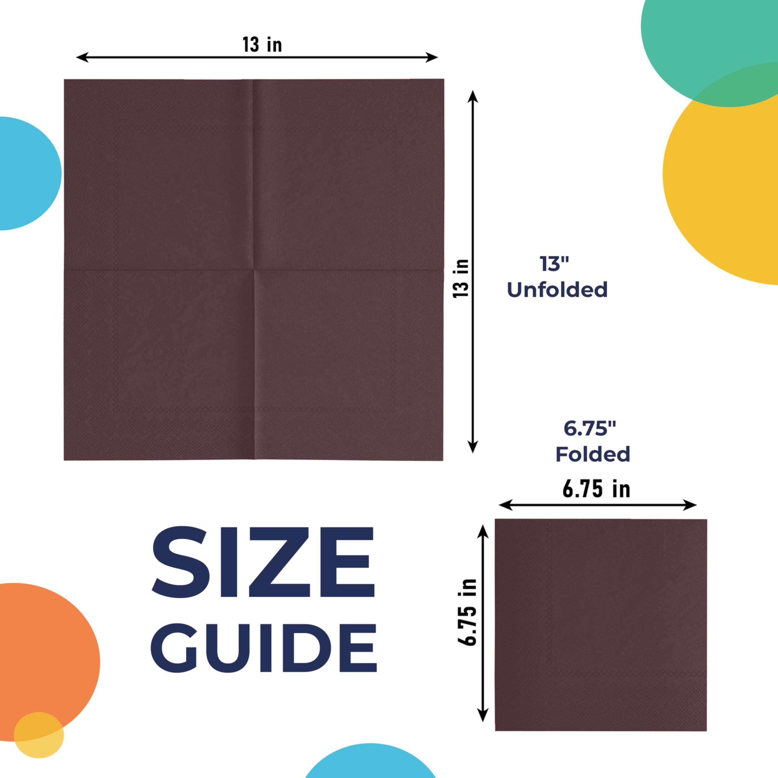 Party Solids Lot de 200 serviettes de table jetables en papier double épaisseur pour tous les jours - Marron
