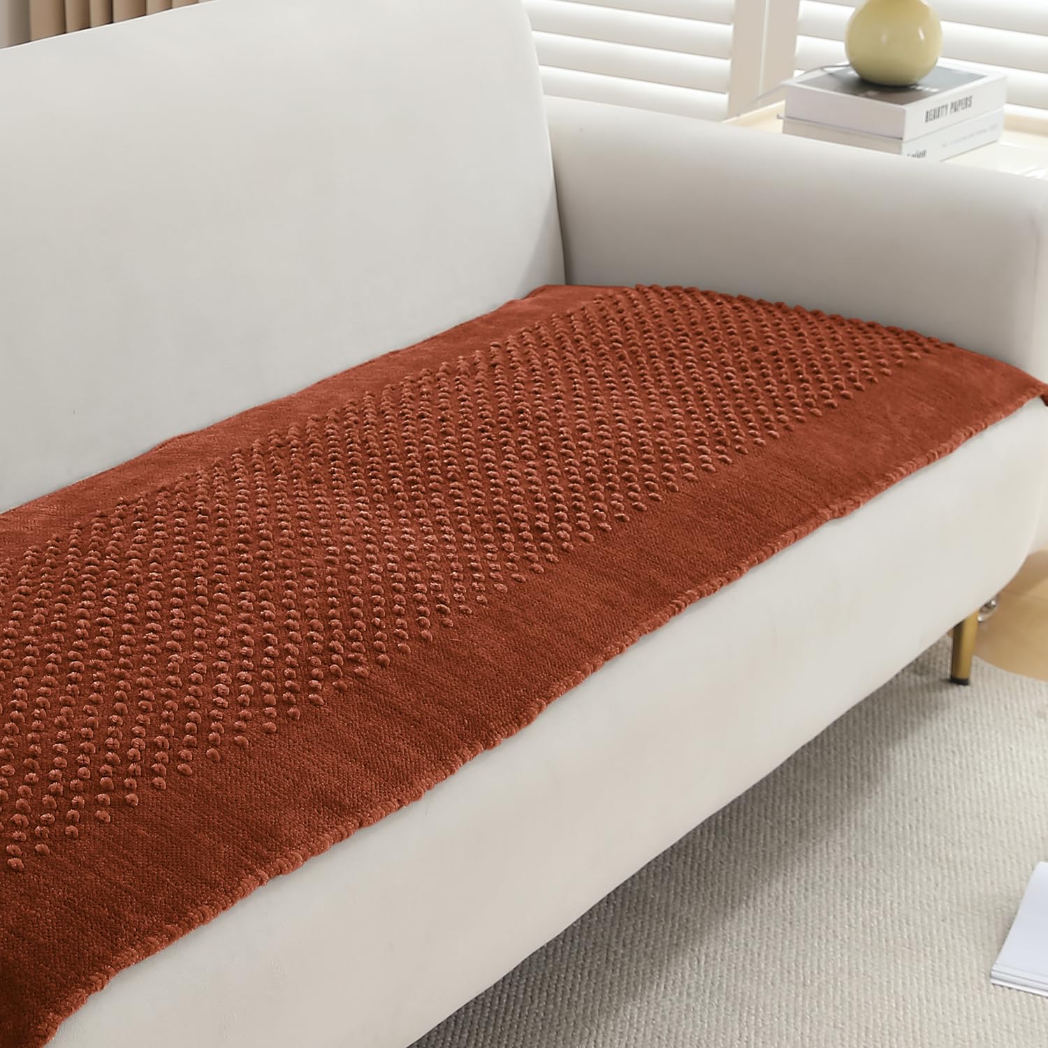 HOKIPO Velvet Handloom Made Thick Sofa Cover Mats For 1/2/3 Seater Sofa And L Shape. Make Your Own Sofa Cover Set, Mat Length 60(D) X 180(L) Cm, Rust Brown (In-761-Rbr)-image-24
