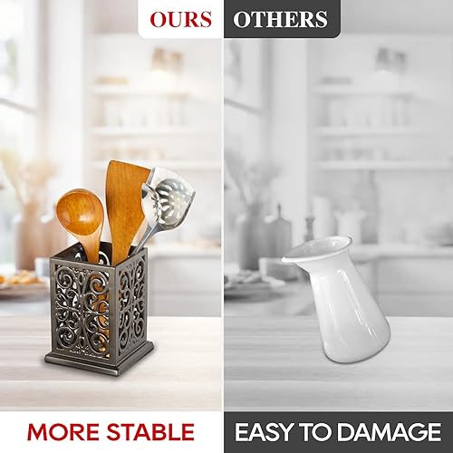 Miniatura 7 de jogreful Soporte para utensilios de cocina de hierro fundido para encimera, organizador de utensilios extra grande con base pesada, decoración